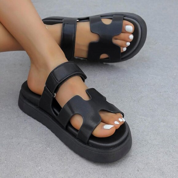Women's Thick Platform Slide Sandals anti-slip Sole Open Toe Strap Summer Flats - Picture 5 of 7